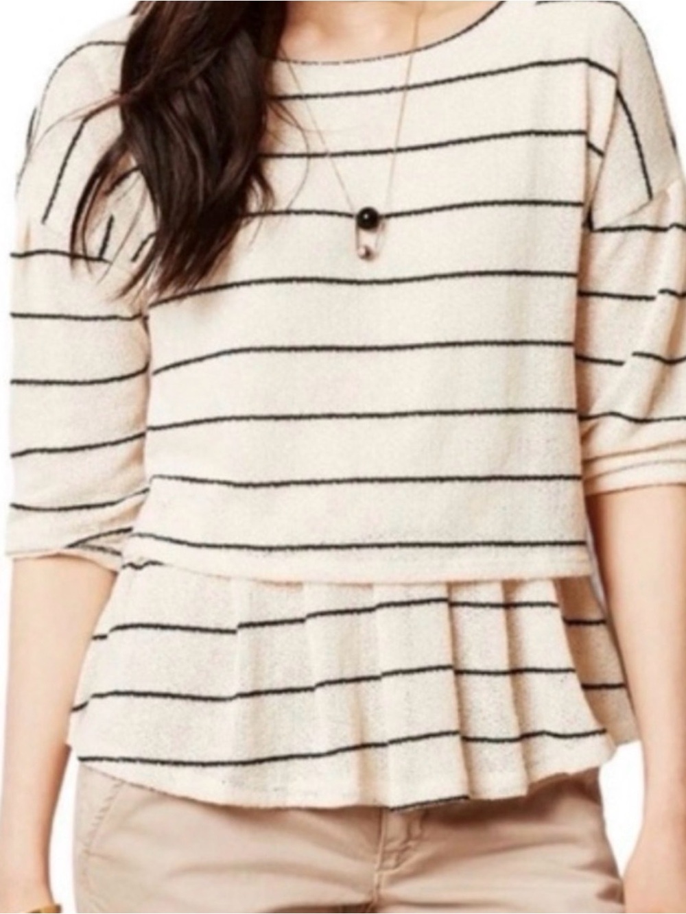 Anthropologie Postmark Striped Peplum Knit Top - Size Small - Tie Back